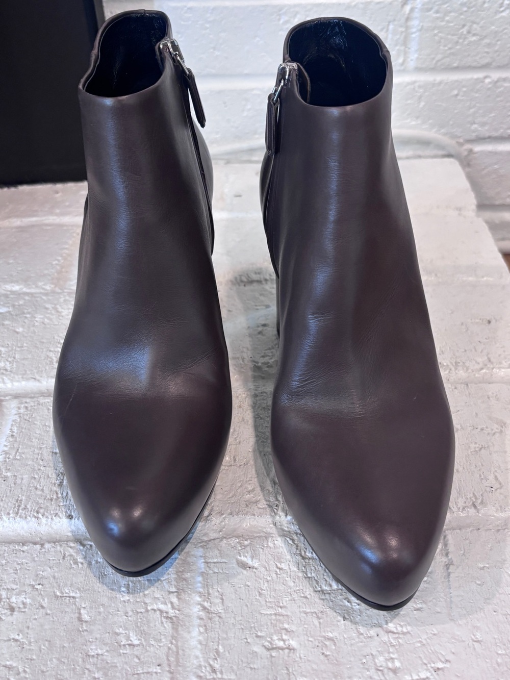 Prada Women's Brown Leather Block Heel Ankle Boots - Picture 2 of 9